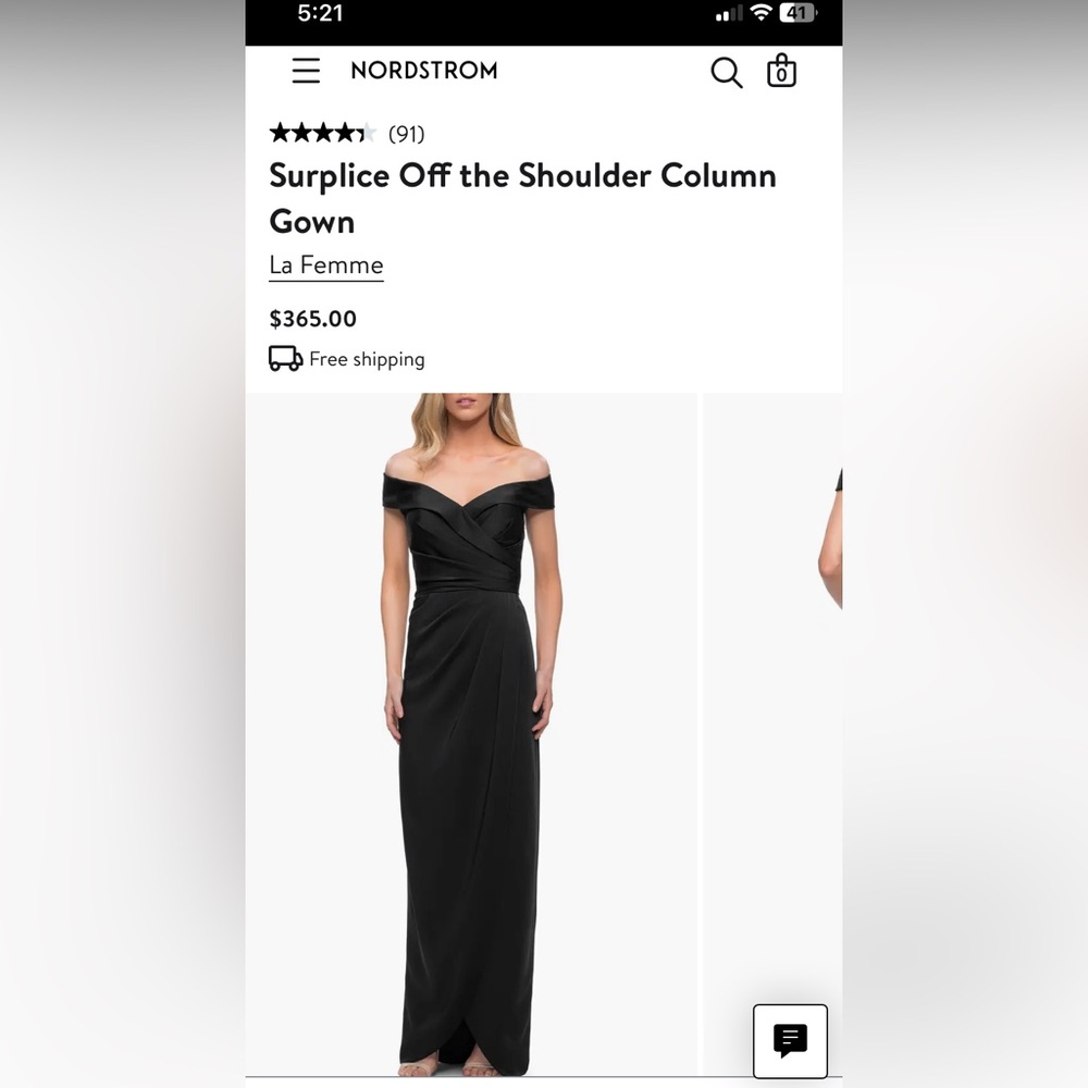 La Femme Surplice Off The Shoulder Column Gown